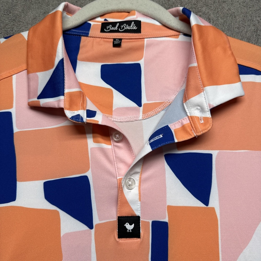 Bad Birdie Men's XL Golf Polo Shirt Multicolor Geometric Print‎ Performance